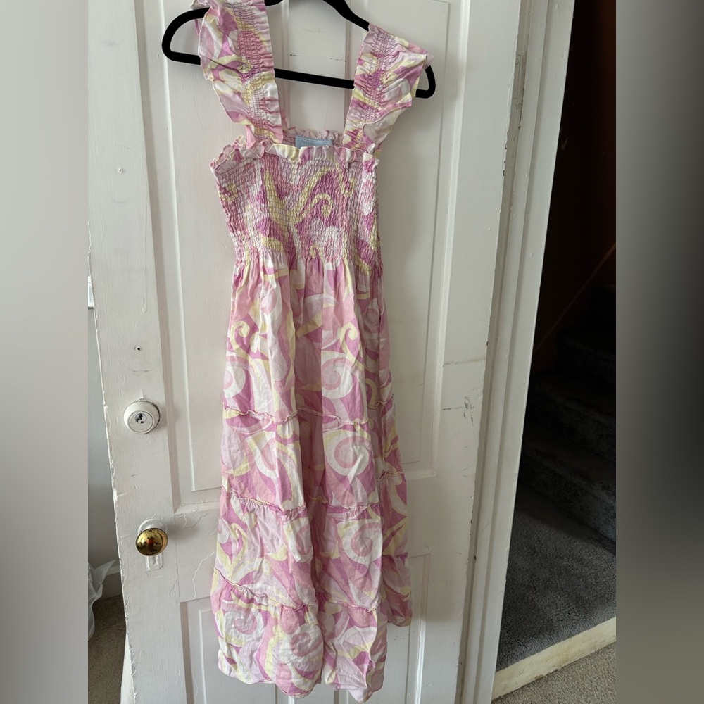Hill House Pink and Yellow Ruffled Dress